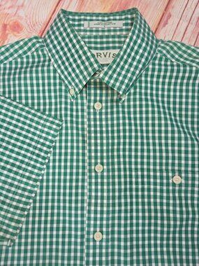 Orvis Green Check Short Sleeve Button-Down Shirt Size Large